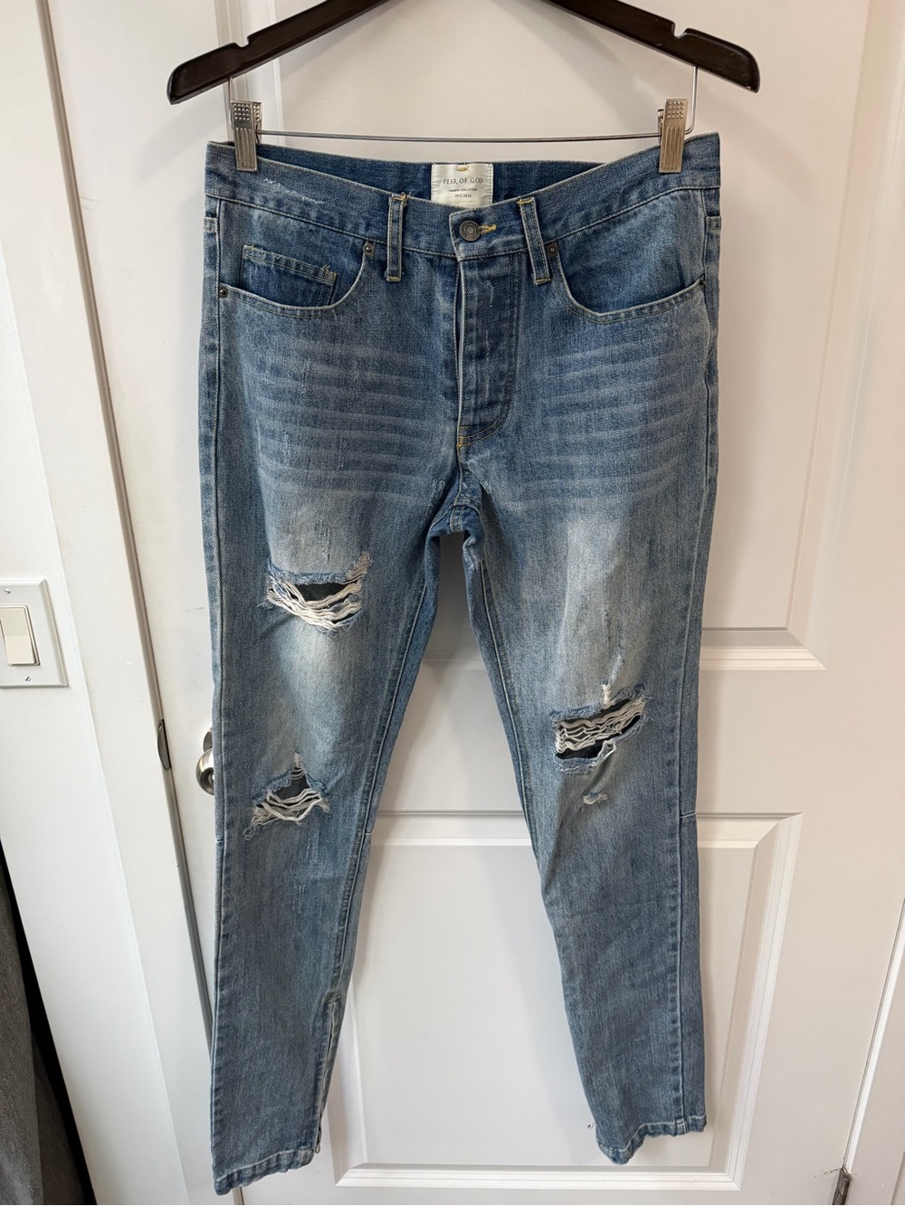 Fear of God Slim Ripped Light Blue Jeans